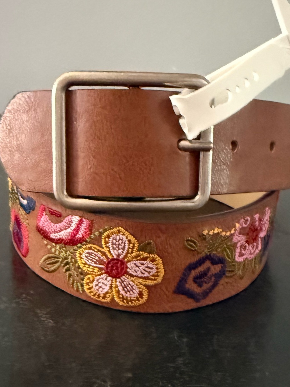 NEW - Time & Tru Women’s Size S/M Belt Brown Floral Embroidery 35" 1st Hole -NWT